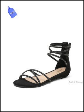 Strappy Zip Closure Flat Sandals Padded Insole Casual Dressy